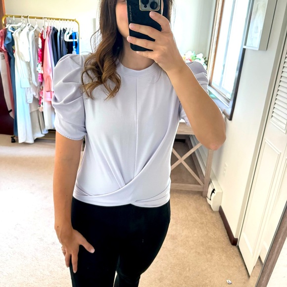 Lola + Grace Purple Criss Cross Puffed Sleeve Top Size Medium - Picture 5 of 6